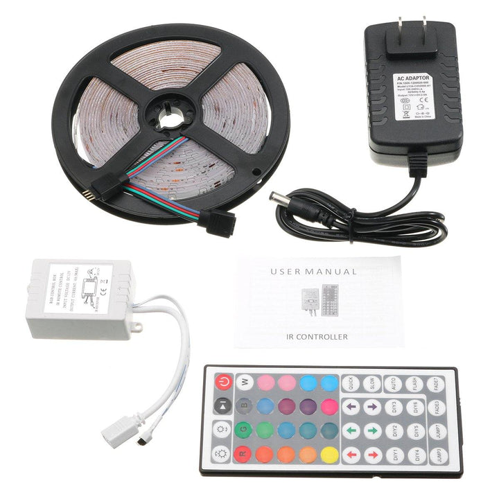 5M 24W Waterproof 3528SMD RGB LED Strip Lights + 44 Keys Remote Control US EU Power Adapter DC12V - MRSLM