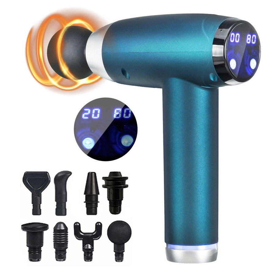 12V Matte Texture LCD Percussion Massager USB 7200r/min Muscle Relief Sport Recovery 20 Speed Electric Massager With 8 Heads - MRSLM