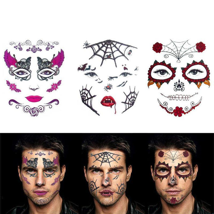 6pcs/set Halloween Costume Cosplay Party Makeup Face Eye Terror Temporary Tattoo Sticker Waterproof - MRSLM