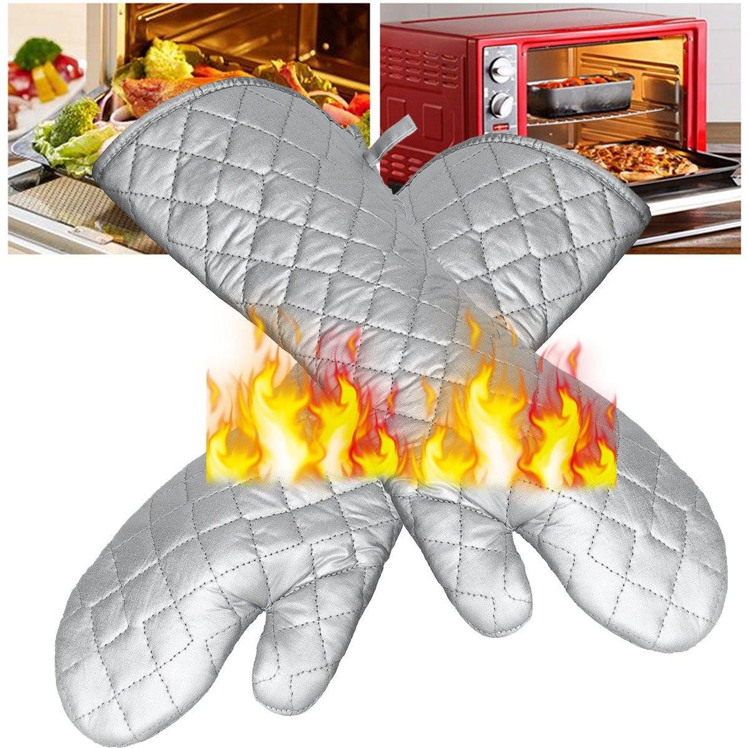 1Pair BBQ Oven Microwave Gloves Heat Resistant Cooking Glove 17 Inches Slicone Cloth Oven Mitts - MRSLM
