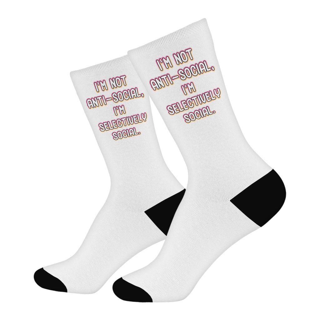 I'm Not Anti-social Socks - Funny Novelty Socks - Themed Crew Socks - MRSLM