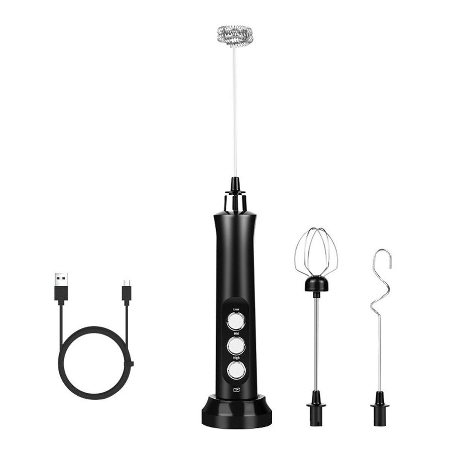 3 IN 1 Milk Frother Handheld 3 Speeds Coffee Frother Electric Whisk USB Rechargeable Foam - MRSLM