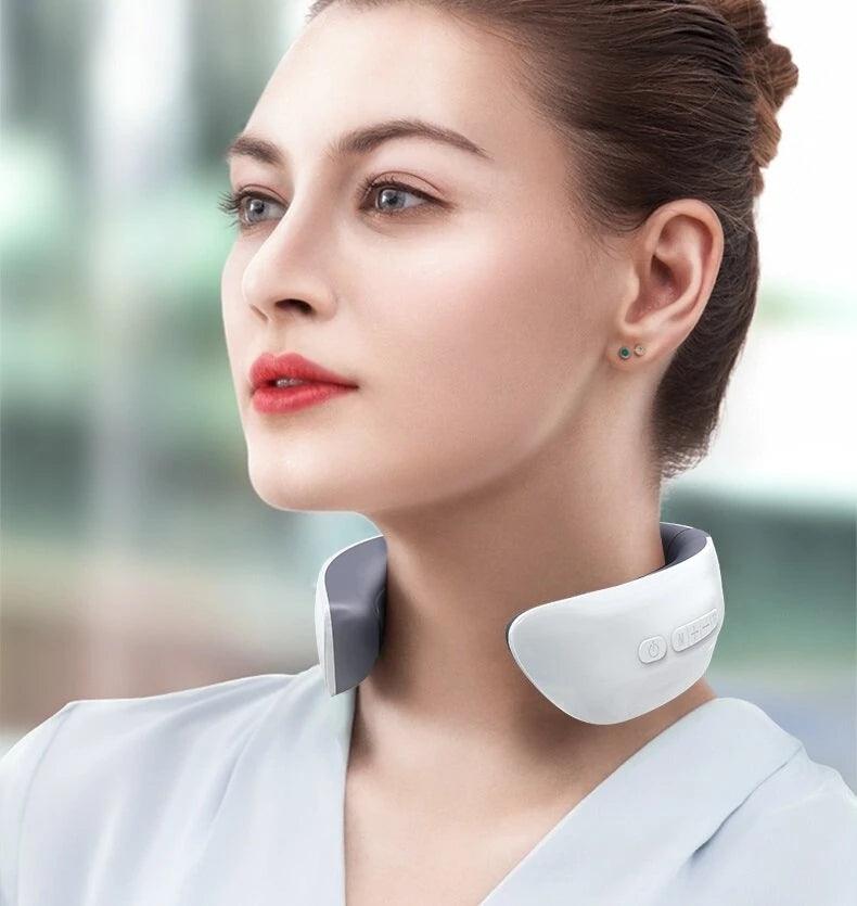 Electric Wireless Smart Neck Massager TENS Pulse Relieve Neck Pain Rechargeable 4 Head Vibrator Heating Cervical Massage Health Care - MRSLM