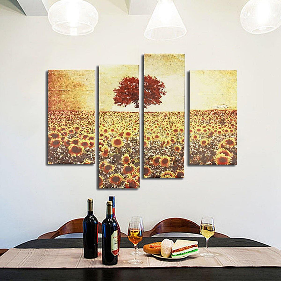 4PCS Frameless Oil Painting Sunflower Canvas Modern Wall Art Home Decoration Paper Art - MRSLM