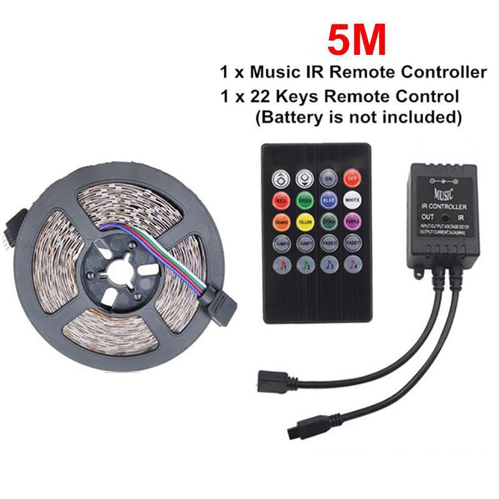 5M 10M 3528 RGB Music Sync Voice Control LED Strip Light + 22Keys IR Remote Control Or 3A EU US Power Adapter - MRSLM