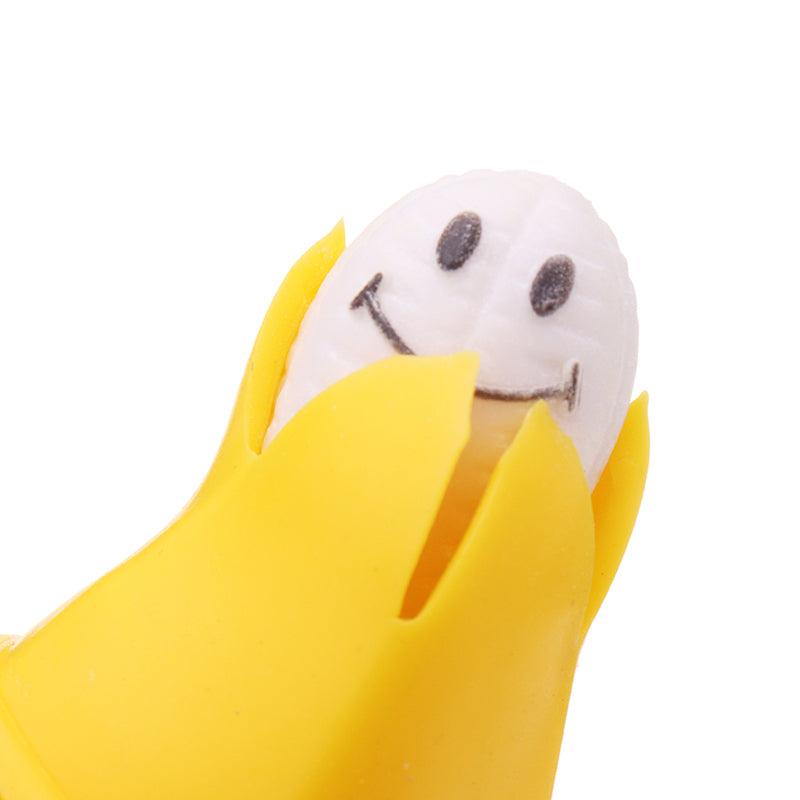 Novelty Squeeze Pop Out Silicone Banana Doll Stress Relief Toy Keychain Funny Gift - MRSLM