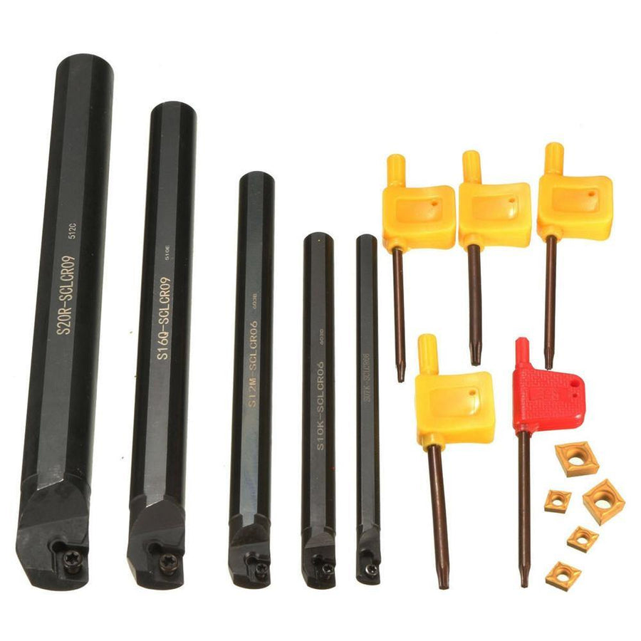 15pcs 7/10/12/16/20mm SCLCR09 Lathe Turning Tool Holder with CCMT060204 Inserts and Wrench - MRSLM
