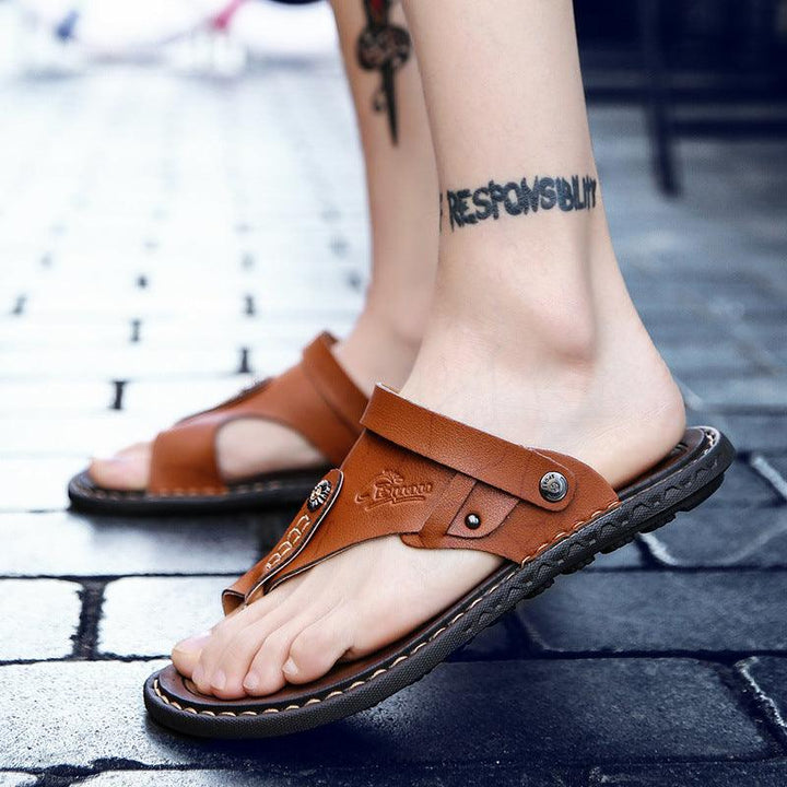 Men's two-toed leather plus-size sandals - MRSLM