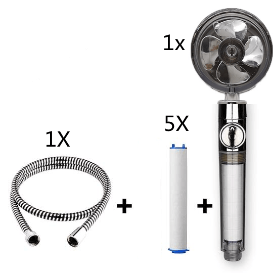 Propeller Driven Shower Head With Stop Button And Cotton Filter Turbocharged High Pressure Handheld Shower Nozzle - MRSLM