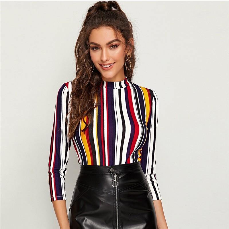 Colorful striped top blouse elegant - MRSLM