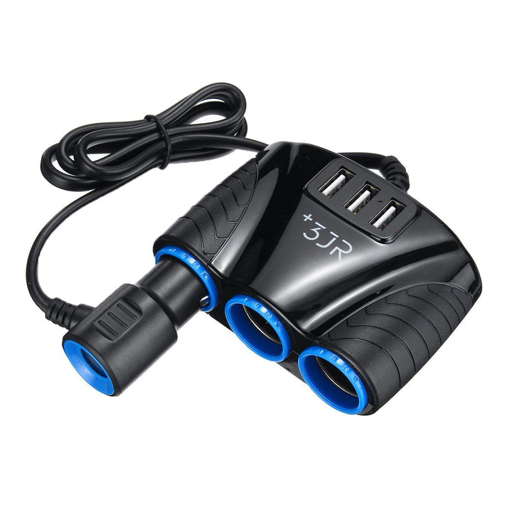 3 in 1 Triple Socket Vehicle Charger Car Lighter Adapter Power Plug USB Port - MRSLM