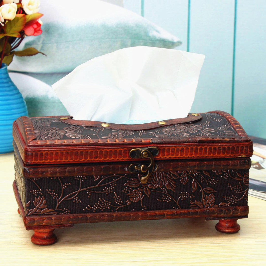 Retro Vintage Wooden Tissue Box Rectangular Paper Cover Case Napkin Holder Gift Kitchen Storage Rack - MRSLM