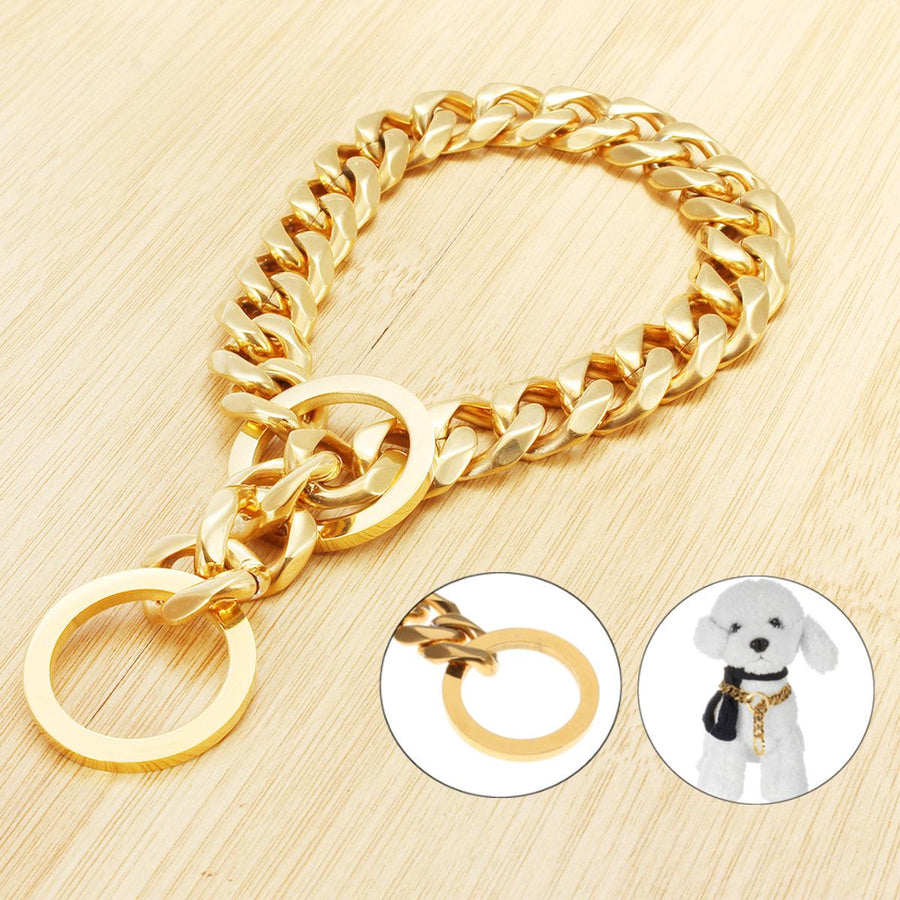 17mm Stainless Steel Gold Chain Dog Necklace Pet Collar Puppy Training Curb - MRSLM