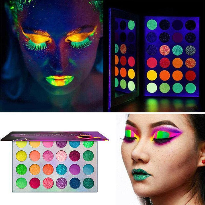 24 Colors Waterproof Glow Eyeshadow Palette Eyeshadow Palette Neon Glow in The Dark Luminous Eyeshadow for Festivals/Party/Halloween/Christmas - MRSLM