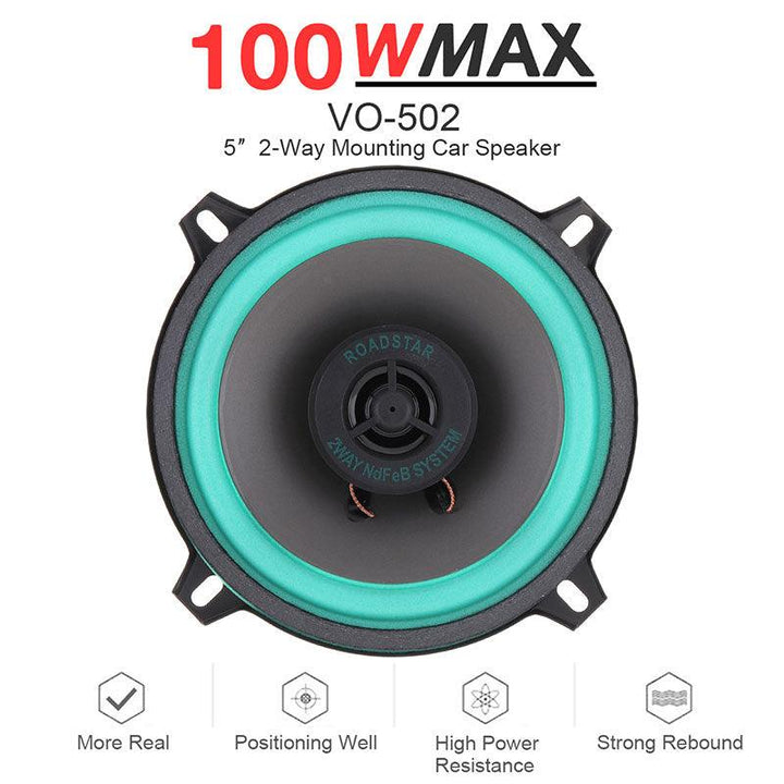 VO-502 5" 2-Way Mounting Car Speaker 100W Car Stereo Speaker HiFi Audio Vehicle Coaxial Speaker Auto Audio Loudspeaker (Black) - MRSLM