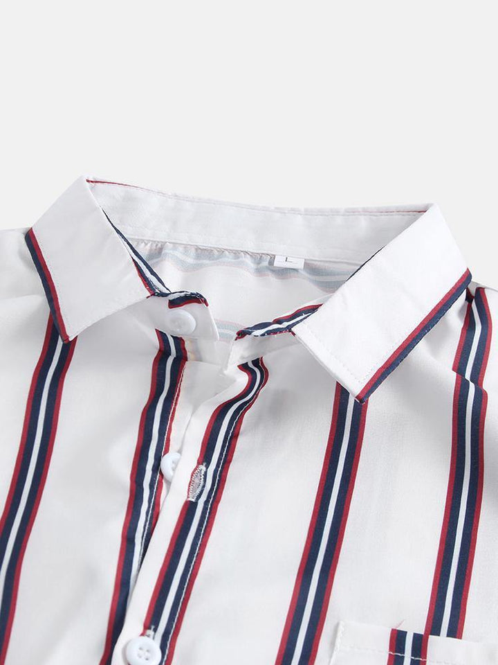 Mens Fashion Breathable Multi Colors Stripe Chest Pocket Short Sleeve Casual Shirts - MRSLM