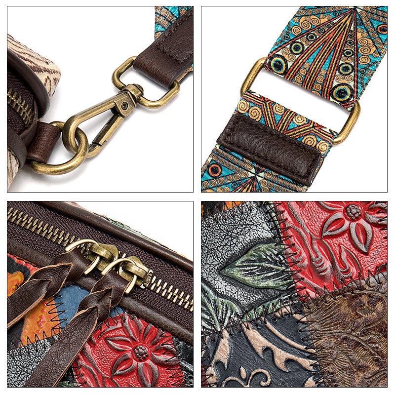 leather ethnic stitching crossbody bag, view 6 - MRSLM