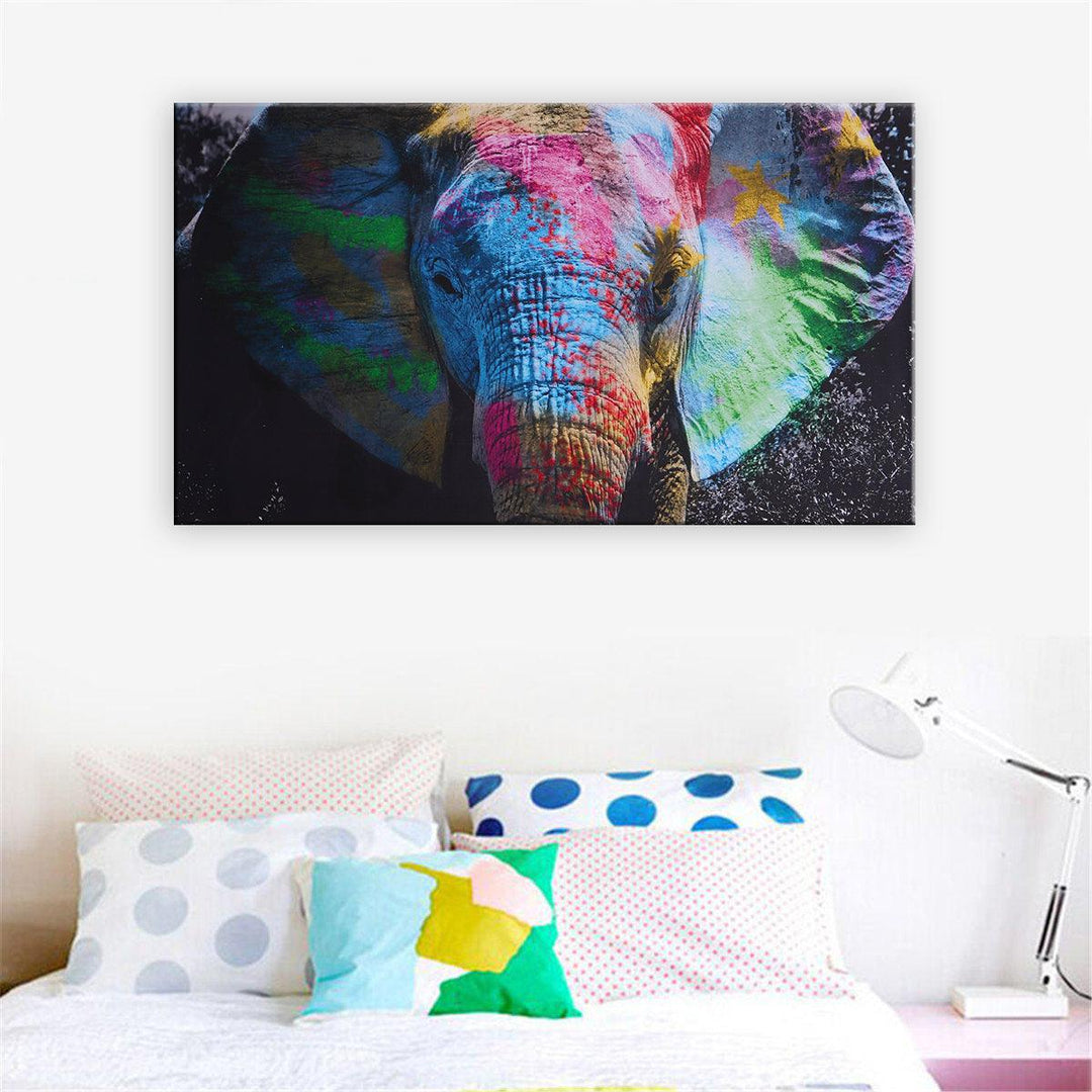 Colorful Elephant Canvas Decorative Painting Wall Hanging Picture Painting Calligraphy Home Living Room Office Decor - MRSLM