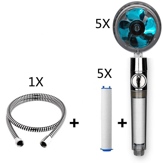 Propeller Driven Shower Head With Stop Button And Cotton Filter Turbocharged High Pressure Handheld Shower Nozzle - MRSLM