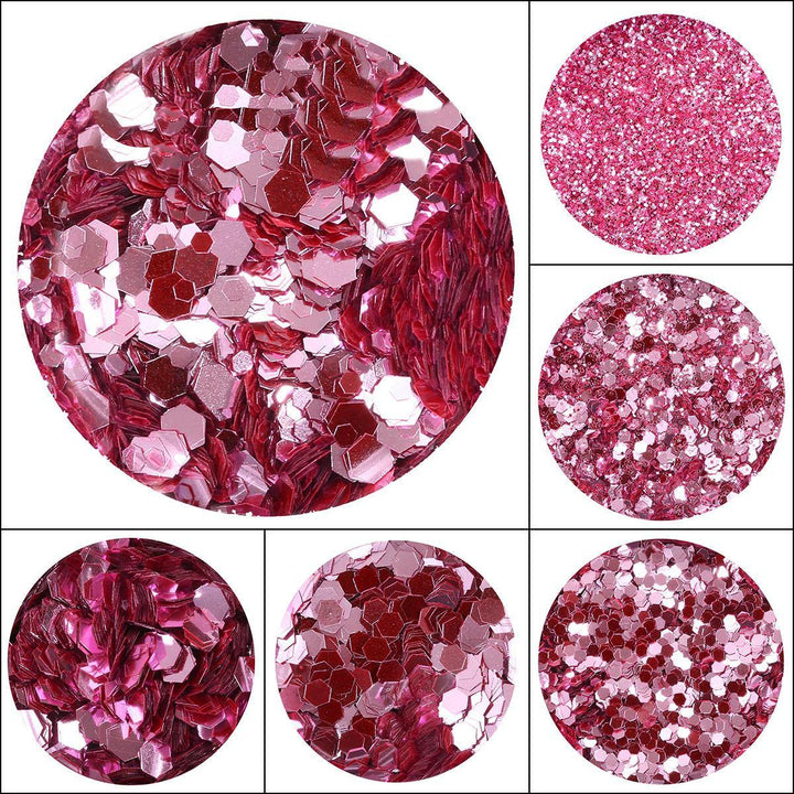 6 Bottles Of Pink Superfine Glitter Small Sequin Nail Glitter Set - MRSLM