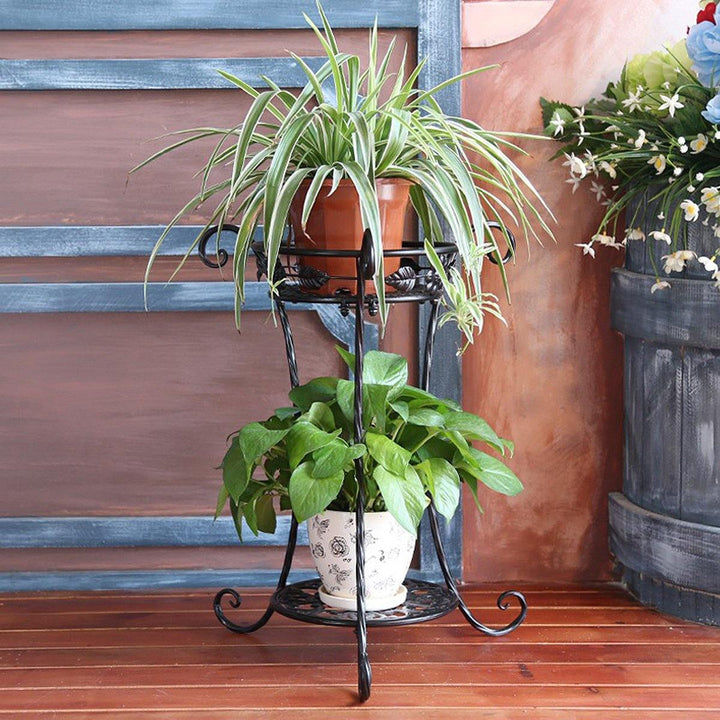 Garden Balcony Indoor Wrought Iron Flower Pot Stand Plants Shelf Rack Holder Shelves - MRSLM