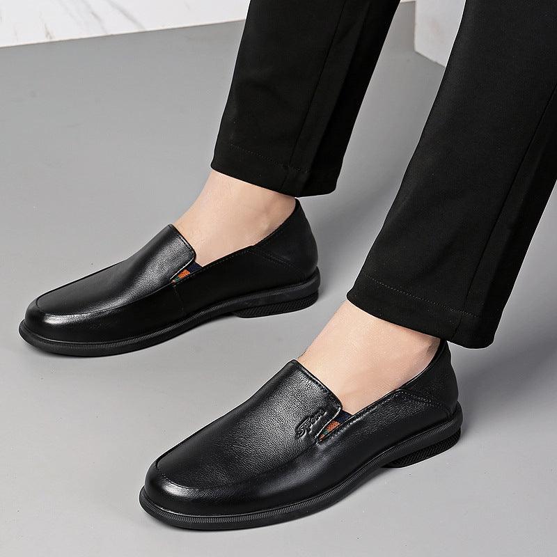 Business Dress Casual Leather Shoes Men's Korean Fashion British Youth Soft Leather Pointed Black Inner Height - MRSLM