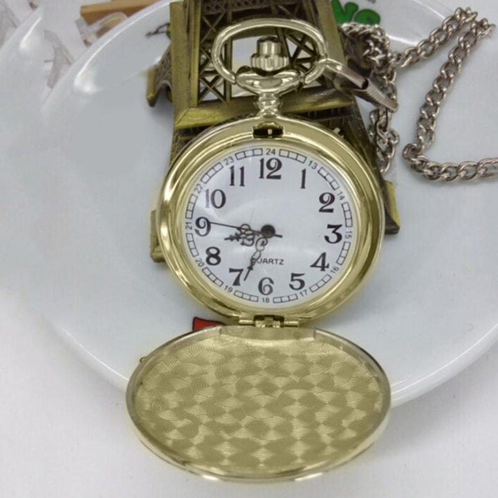 Retro Bronze Geometric Pattern Pocket Watch Quartz Chain Pendant Necklace Gift - MRSLM