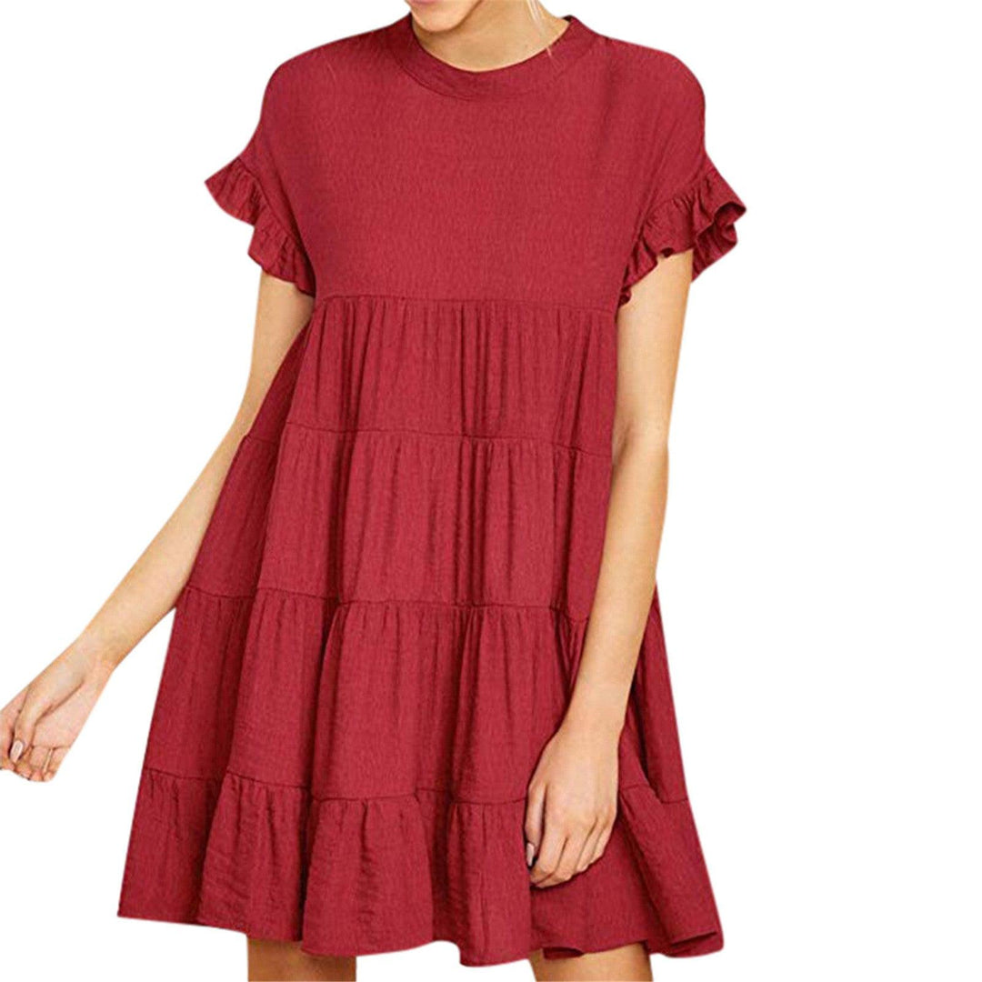 Round neck short sleeve pleated stitching big dress - MRSLM