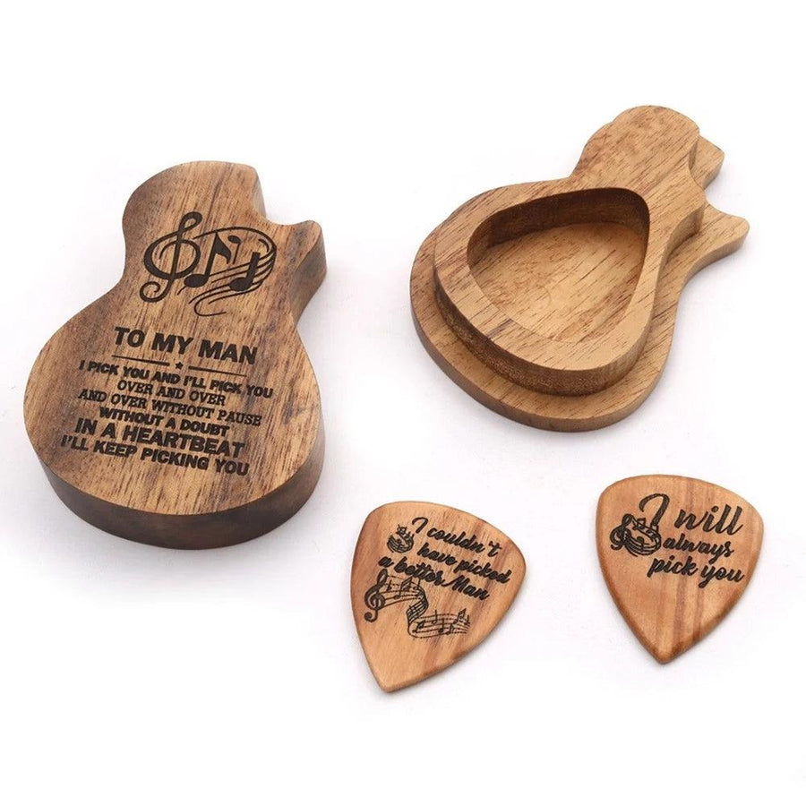 Wooden Guitar Pick Box Holder Collector with 2 PCS Wood Picks Guitar Picks Guitar Accessories - MRSLM
