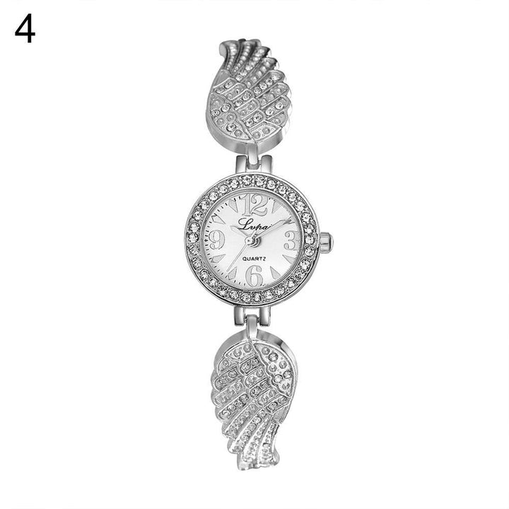 Rhinestone Slim Wing Band Arabic Numerals Lady Elegant Bracelet Wrist Watch - MRSLM