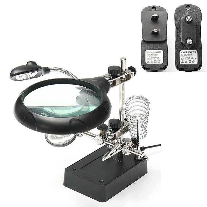 5 LED Light Magnifier Magnifying Glass Helping Hand Soldering Stand with 3 Lens - MRSLM