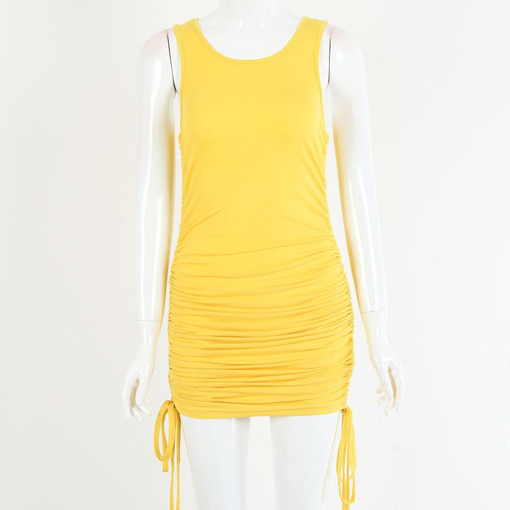 Drawstring pleated sexy bag hip vest dress - MRSLM