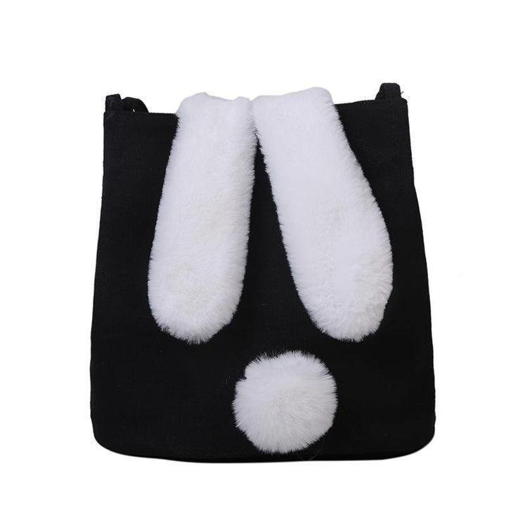 New Fashion Women Canvas Handbags Cute Cartoon Rabbit Plush Girls Shoulder Bag Large Capacity Tote Bag - MRSLM