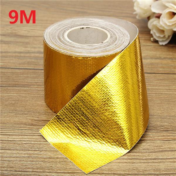 9mx5cm Adhesive Reflective Gold High Temperature Heat Shield Wrap Tape Roll - MRSLM