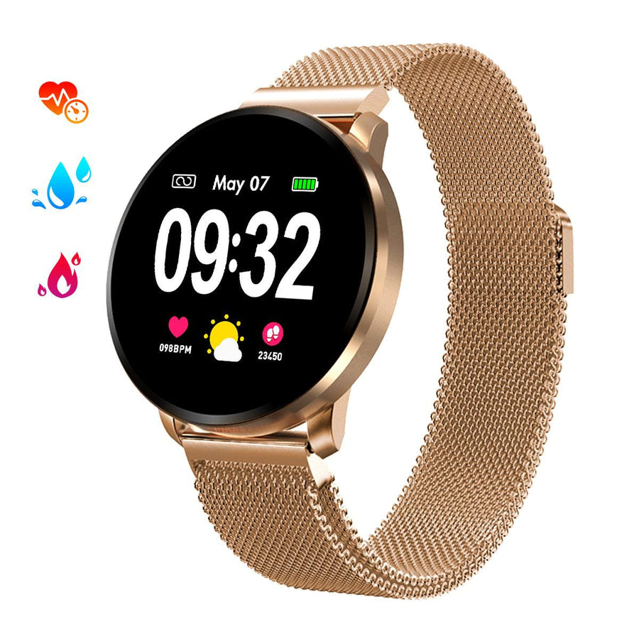 GOKOO CF08 bluetooth Touch Screen Heart Rate Sleep Monitor Female Health Tracker IP67 Waterproof Women Smart Watch Wristwatch (Gold) - MRSLM