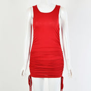 drawstring pleated hip-wrap vest dress, view 3 - MRSLM
