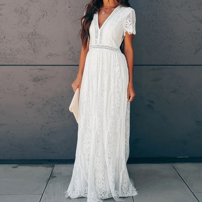 Women's White Lace Maxi Dress
