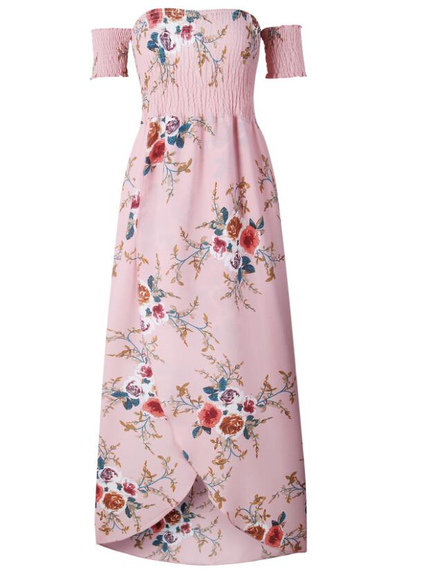 Women's Boho Off Shoulder Dress With Floral Print
