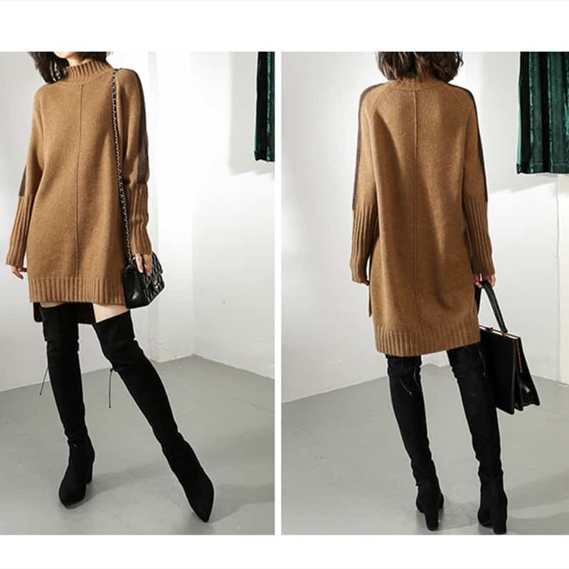 Vestido feminino de malha com mangas contrastantes