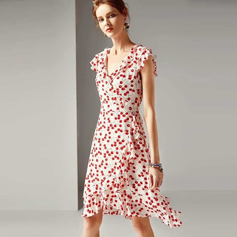 ruffled printed a-line dress, view 6 - MRSLM