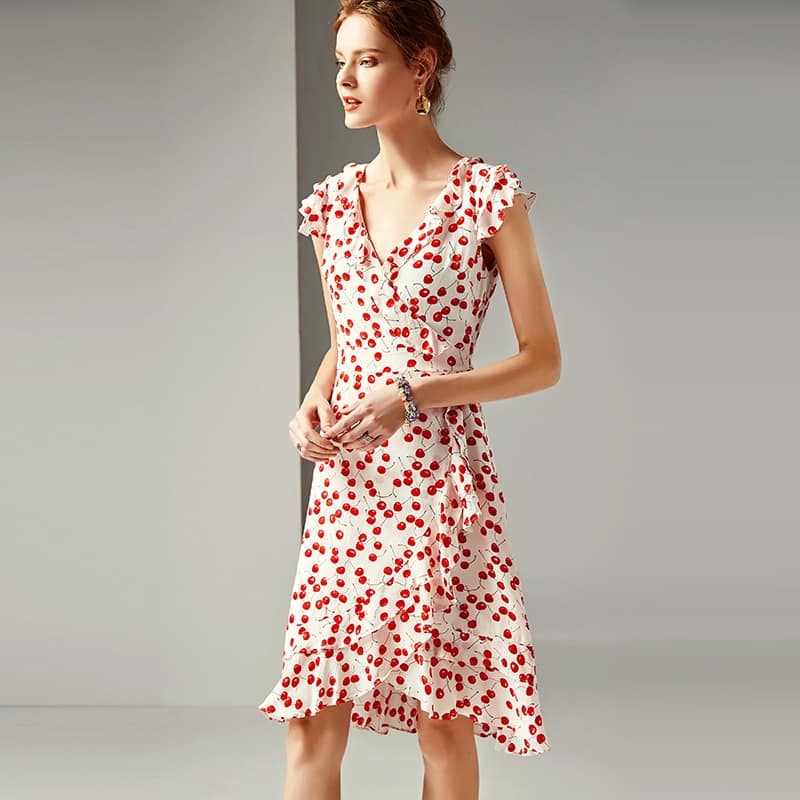 ruffled printed a-line dress, view 5 - MRSLM