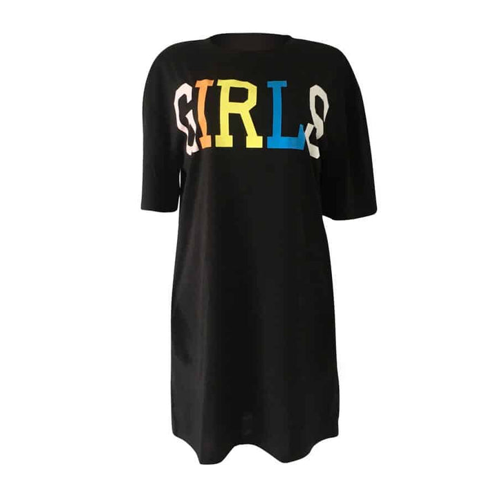 Women's Straight Dress with Girls Rainbow Letters Print