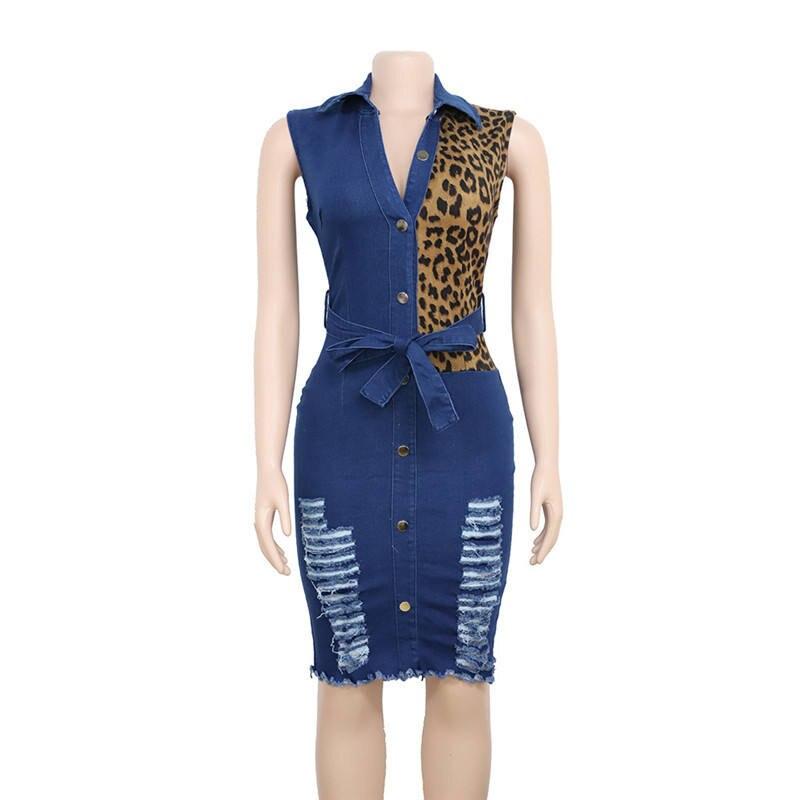 Damen-Jeanskleid mit Leopardenmuster