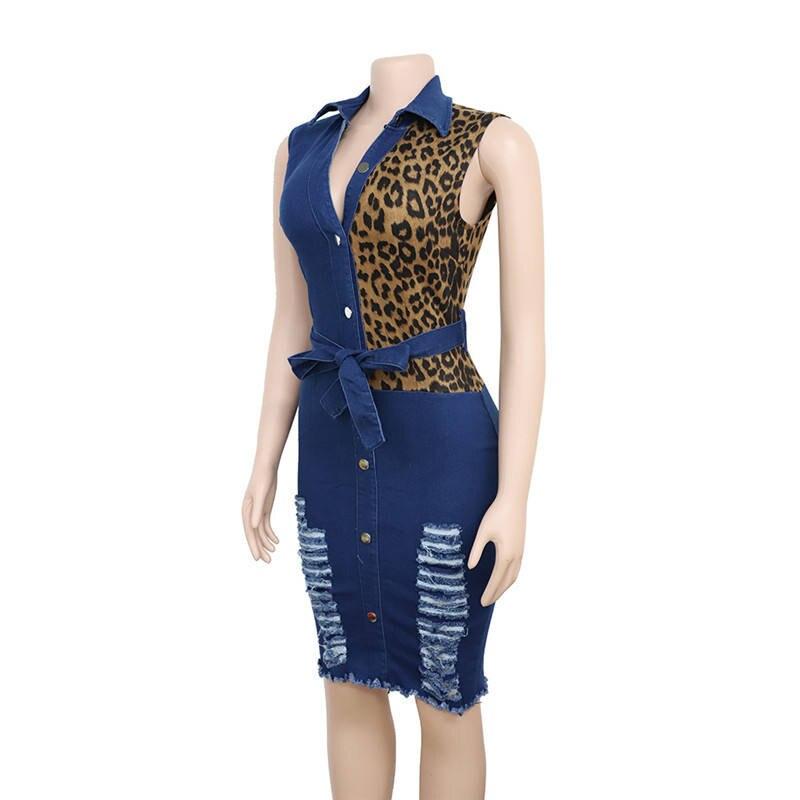 Damen-Jeanskleid mit Leopardenmuster