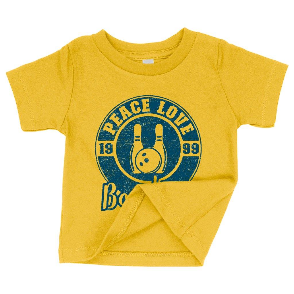 Baby Peace Love Bowling T-Shirt - Bowling T-Shirt Design - Bowling Themed T-Shirts - MRSLM