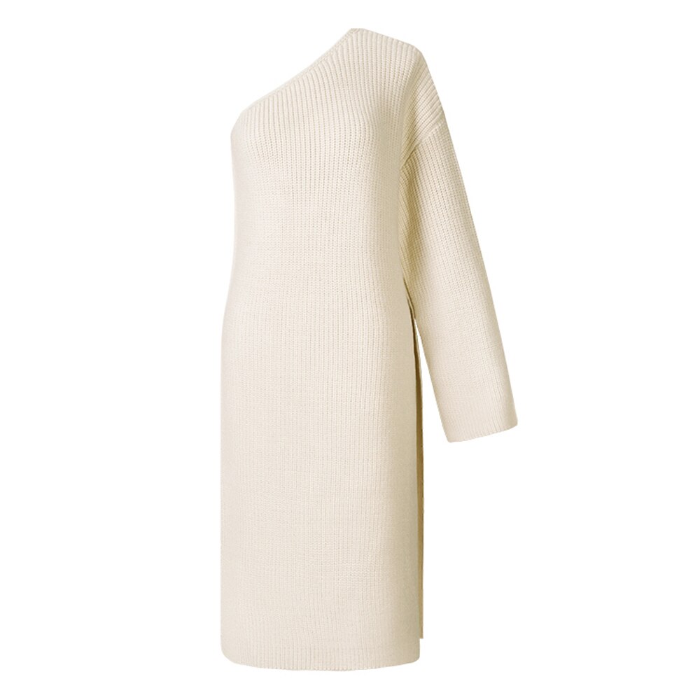 Long Sleeve Knitted One Shoulder Sweater Dress