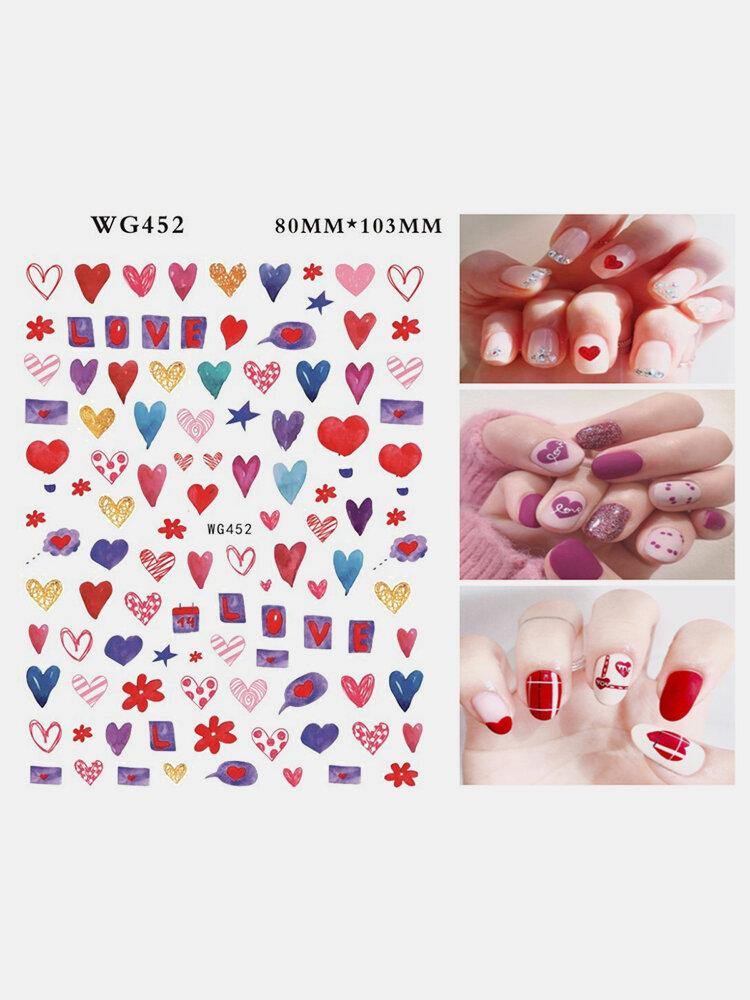 3D Nail Art Stickers Heart Colorful Red Lip Nail Transfer Decals Valentine's Day Tips - MRSLM