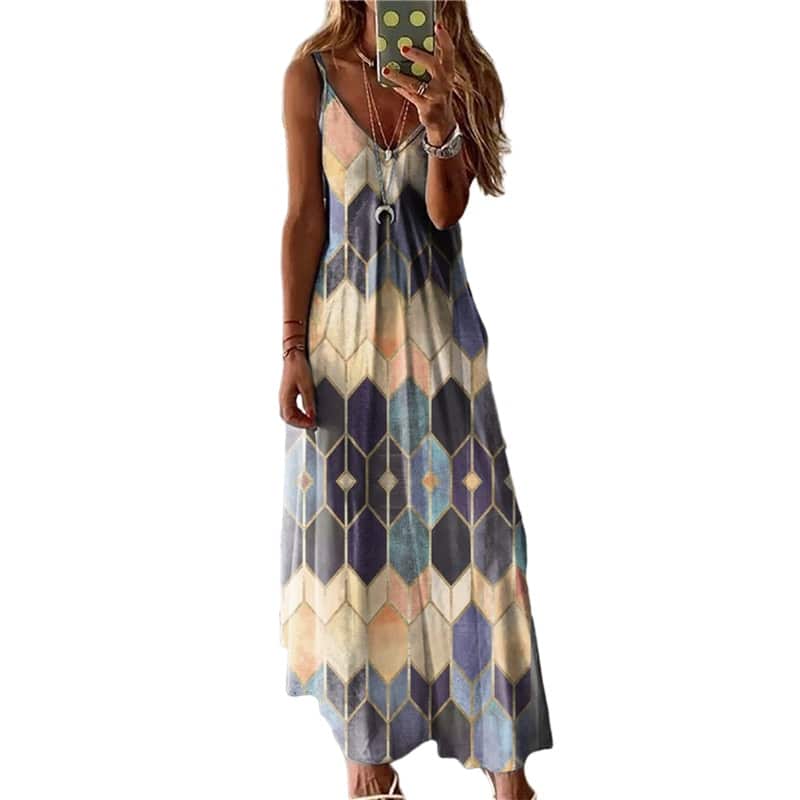 women's printed casual long dress, view 5 - MRSLM
