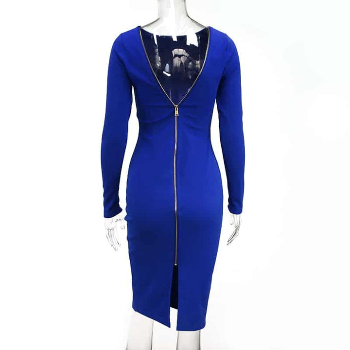 Women's Long Sleeved Zipper High Waist Dress