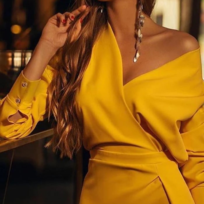 Solid V-Neck Slit Bodycon Dress